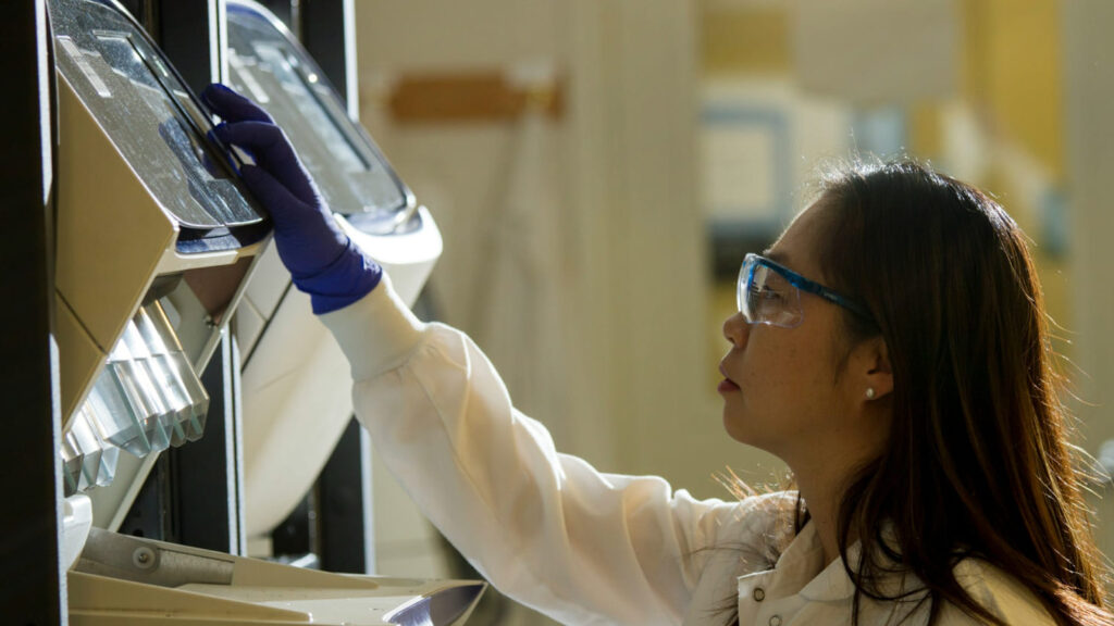 female scientist doing biotech