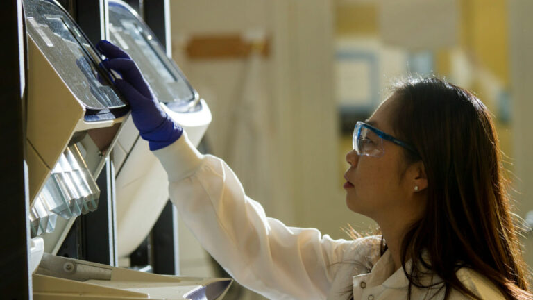 female scientist doing biotech
