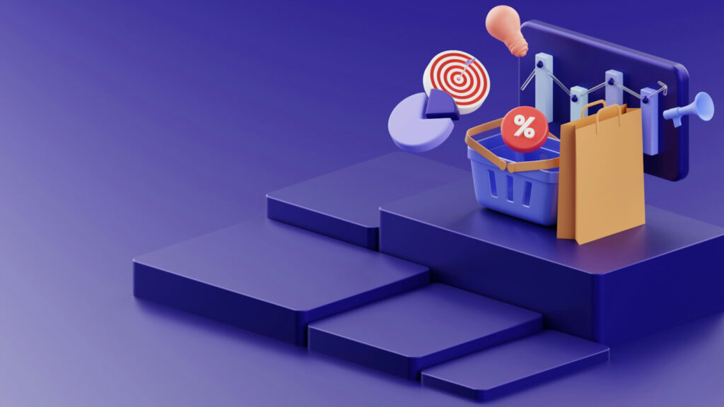 purple 3D shopping icons