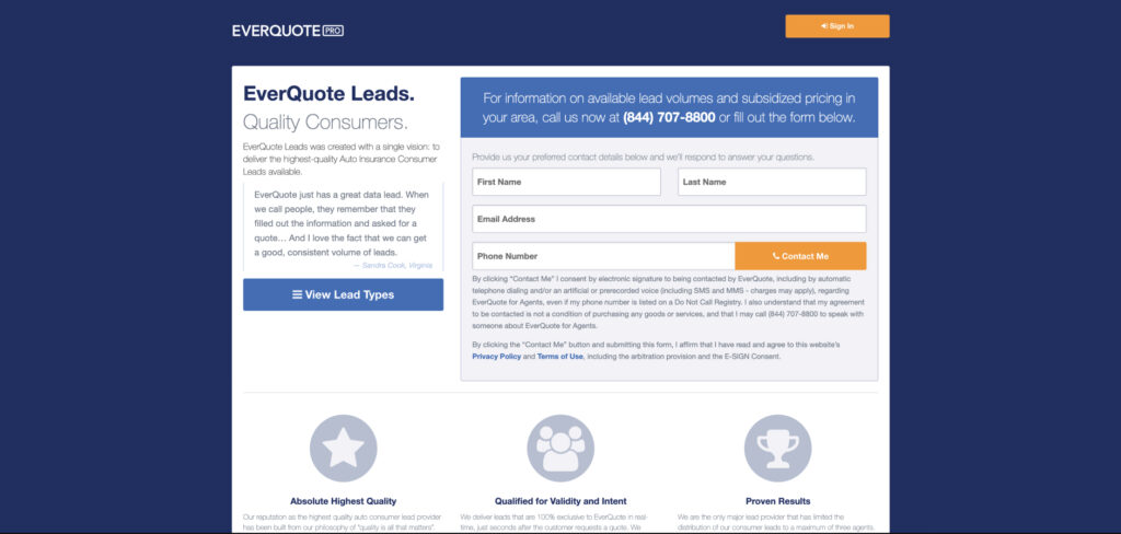 EverQuote Pro's Homepage