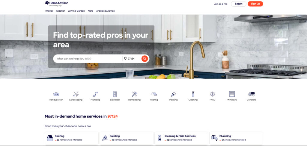 HomeAdvisor's Homepage