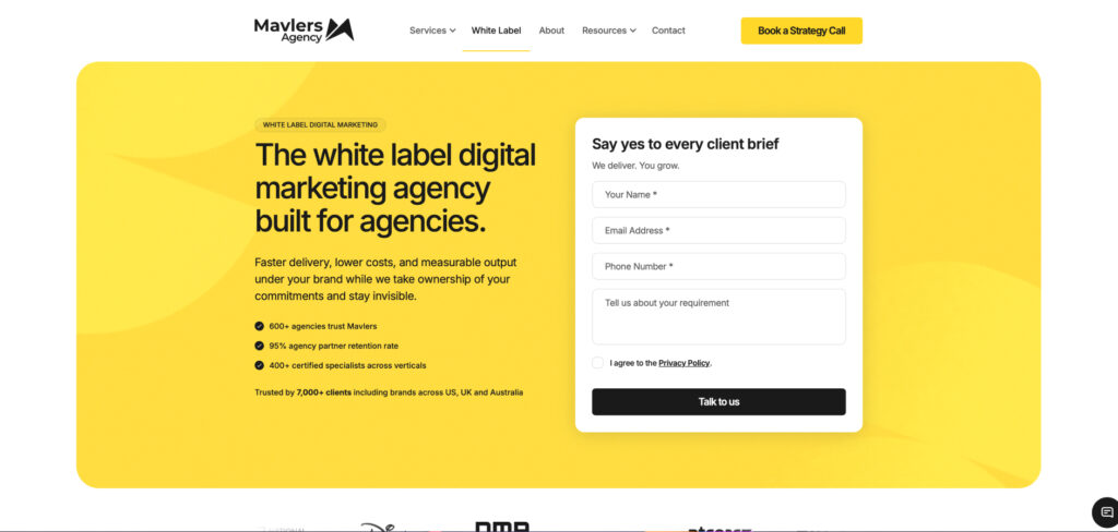Mavlers's White Label Page