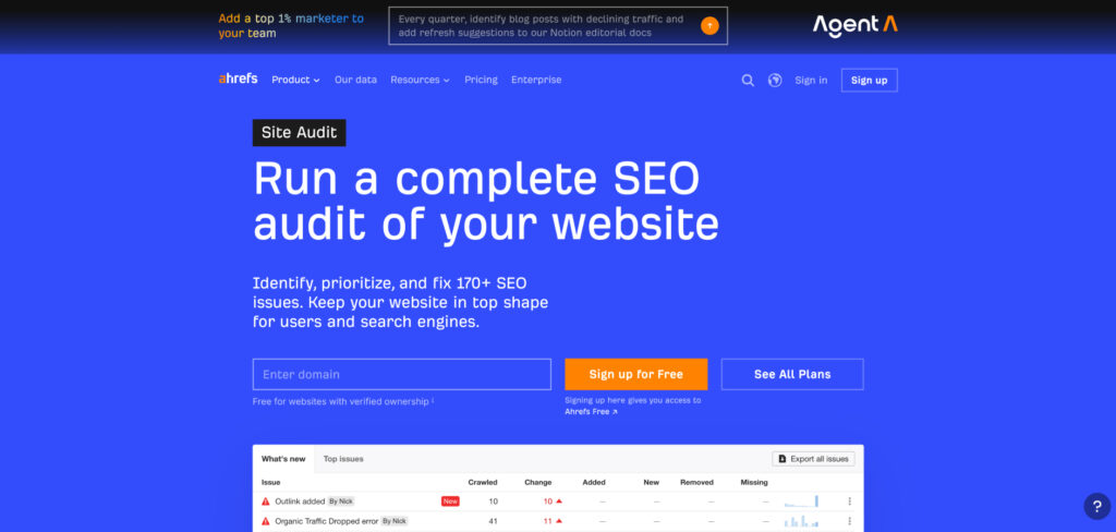 Ahrefs Site Audit page