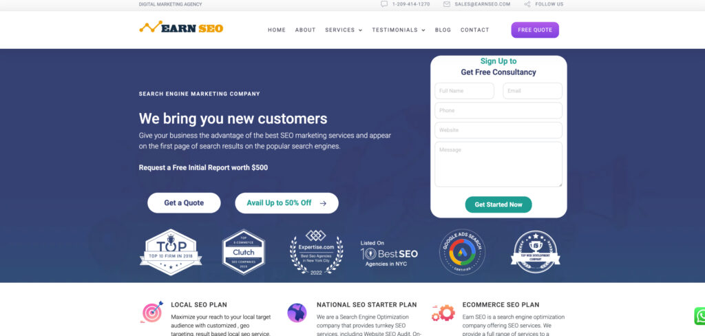 Earn SEO's Homepage