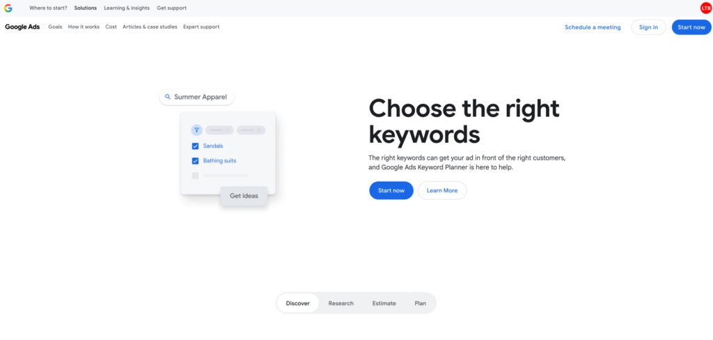 Google Keyword Planner page