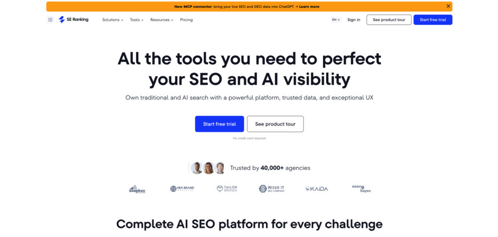SE Ranking's Homepage
