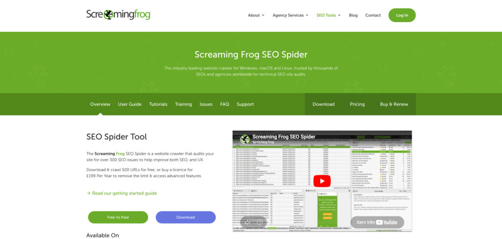 Screaming Frog SEO Spider page