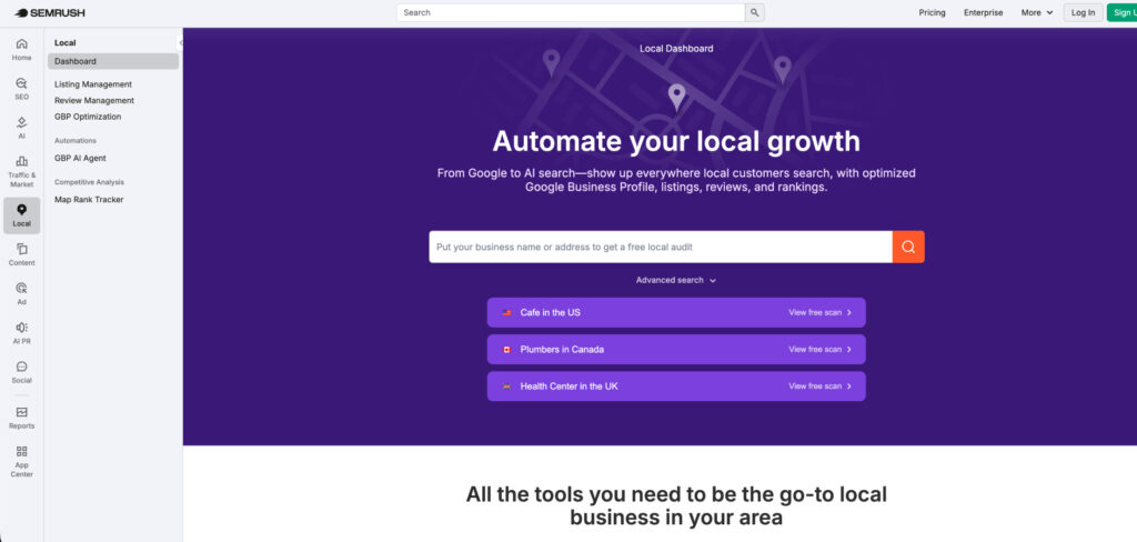 Semrush Local page