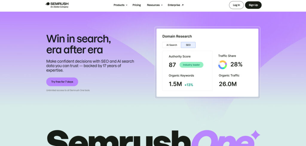 Semrush One's Page