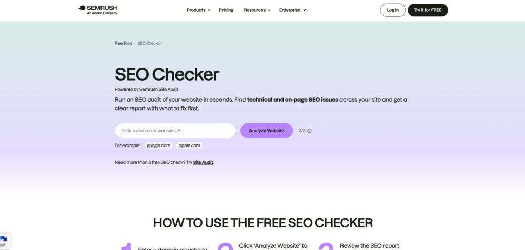Semrush Site Audit page