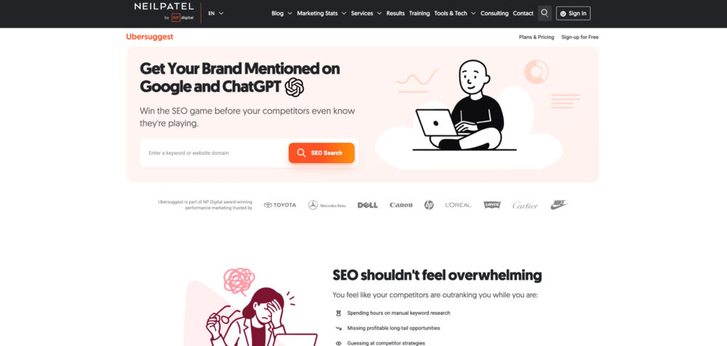 Ubersuggest page