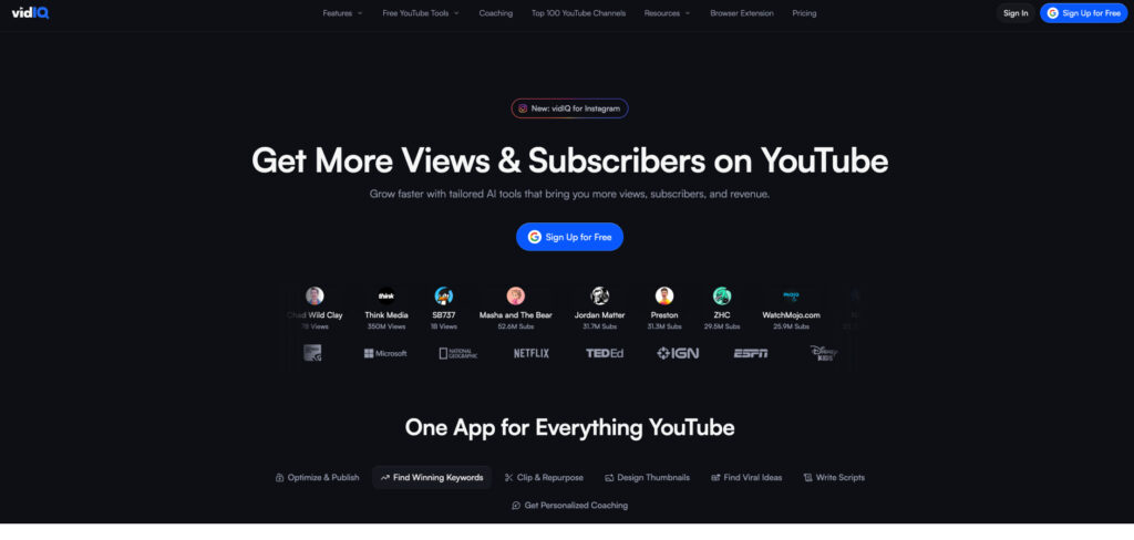 VidIQ's Homepage